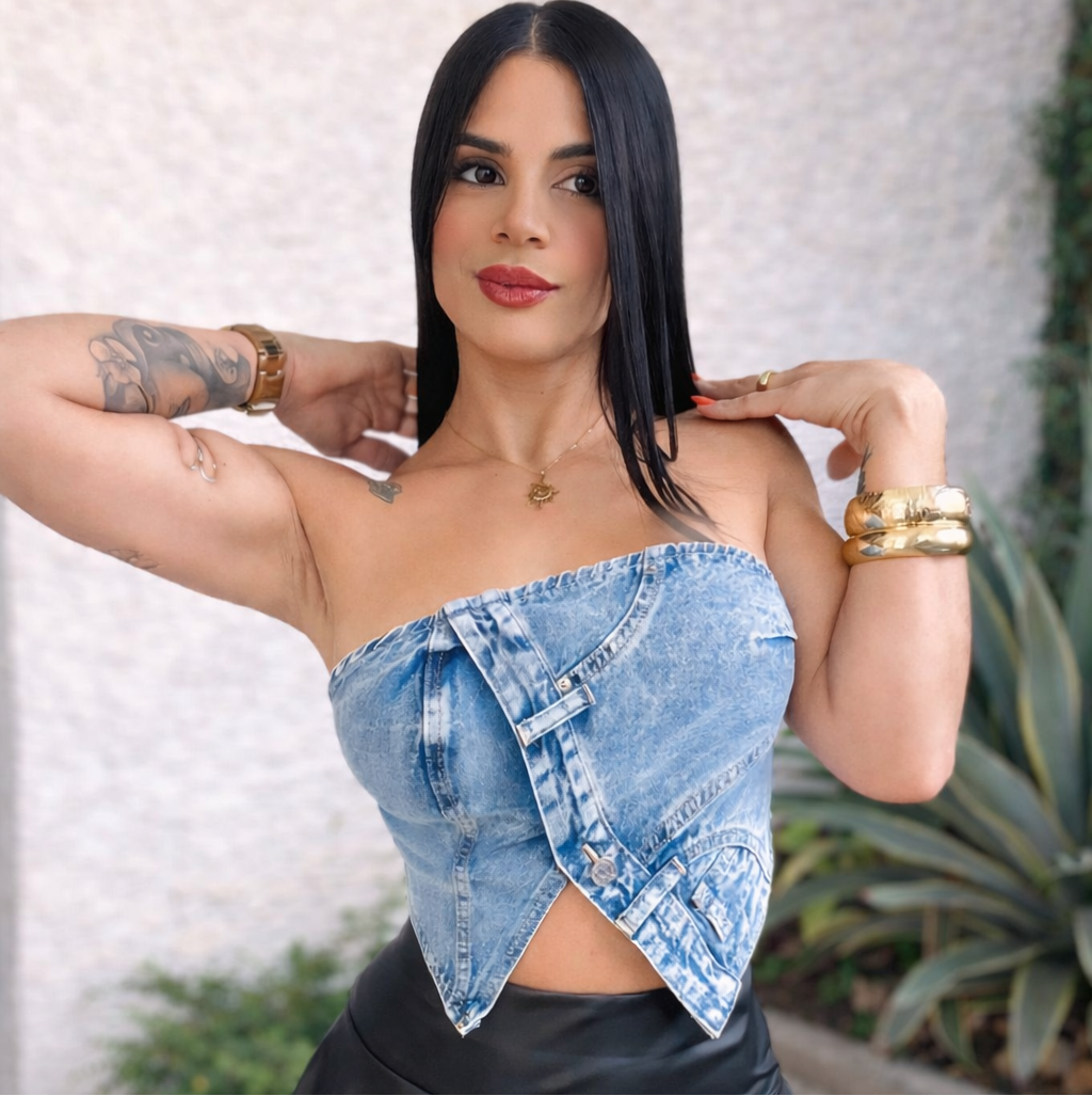 Denim Charm Strapless Top